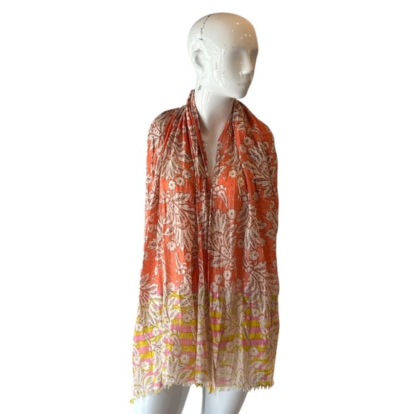 Loft Orange & Pink Multi Floral Cotton Scarf Sarong or Halter Top - Picture 10 of 13